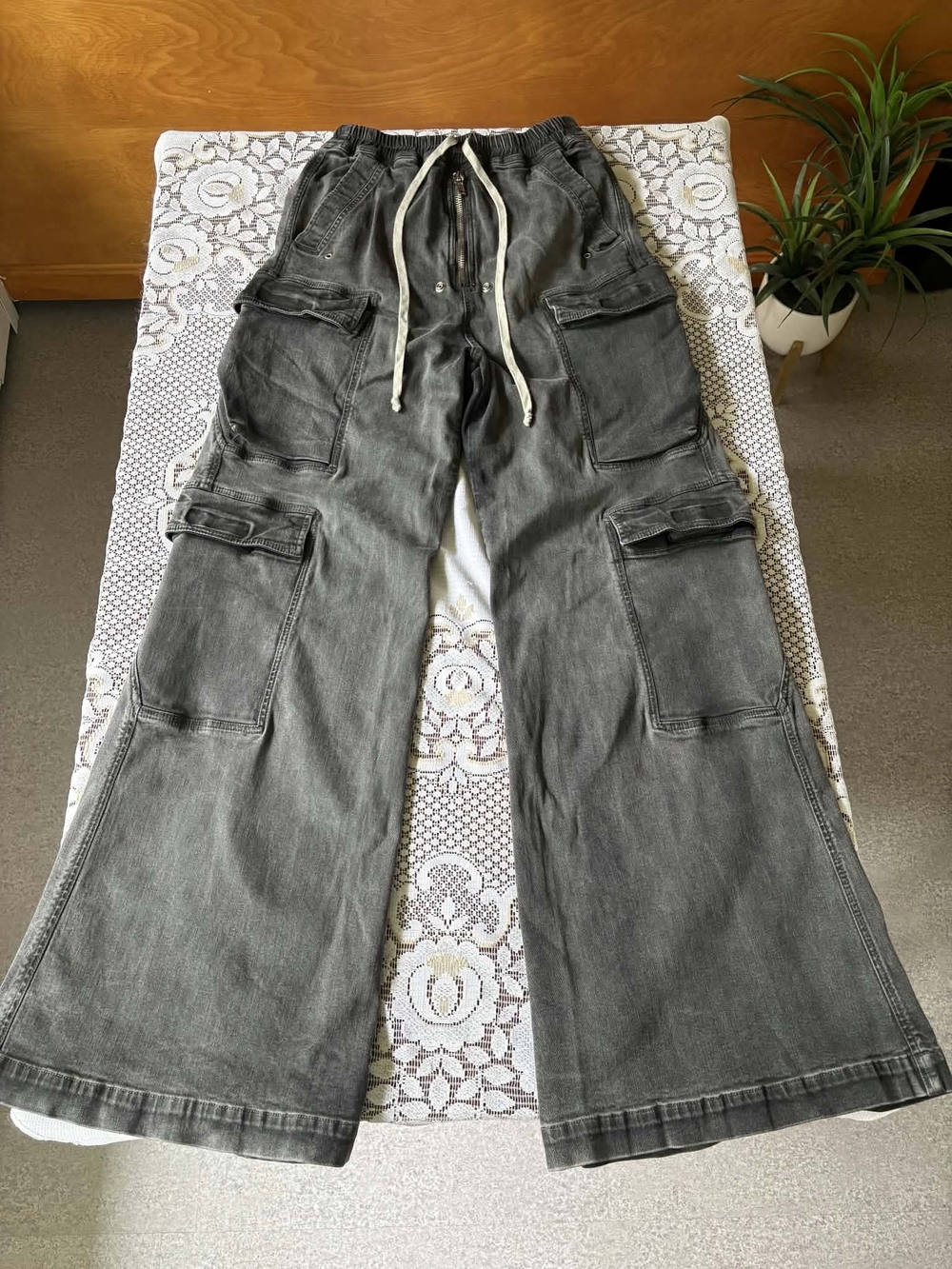 Rick Owens Gray Wide-Leg Cargo Jeans